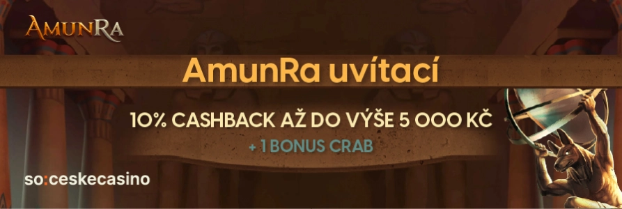 AmunRa uvítací bonus 10 % Cashback až do výše 5 000 Kč + 1 Bonus Crab